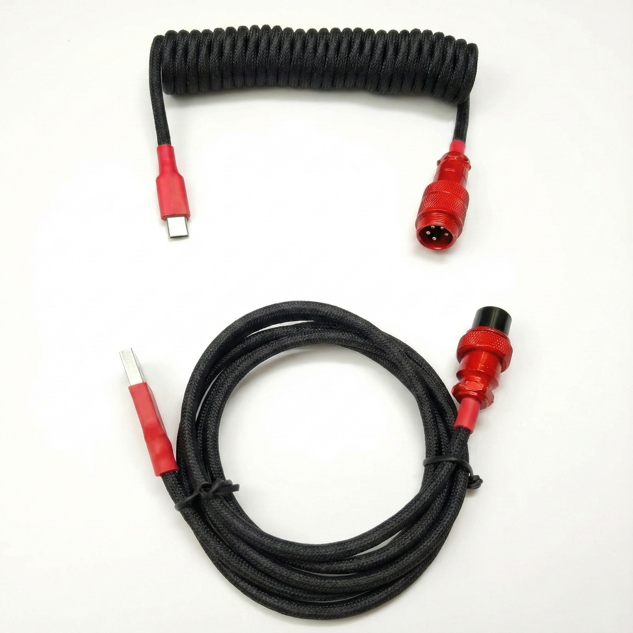 Marsh Gaming Premium Custom Coiled Cable for Mechanical Keyboards | Light Blue with Pink Aviator Connectors