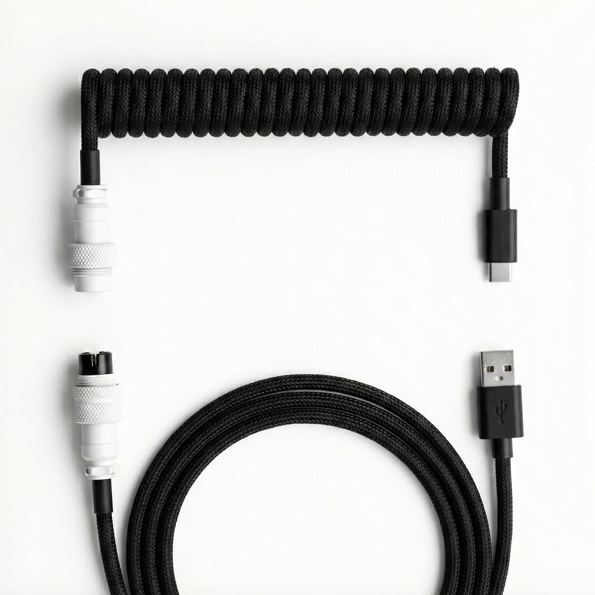 Marsh Gaming Premium Custom Coiled Cable for Mechanical Keyboards | Black with White Aviator Connectors