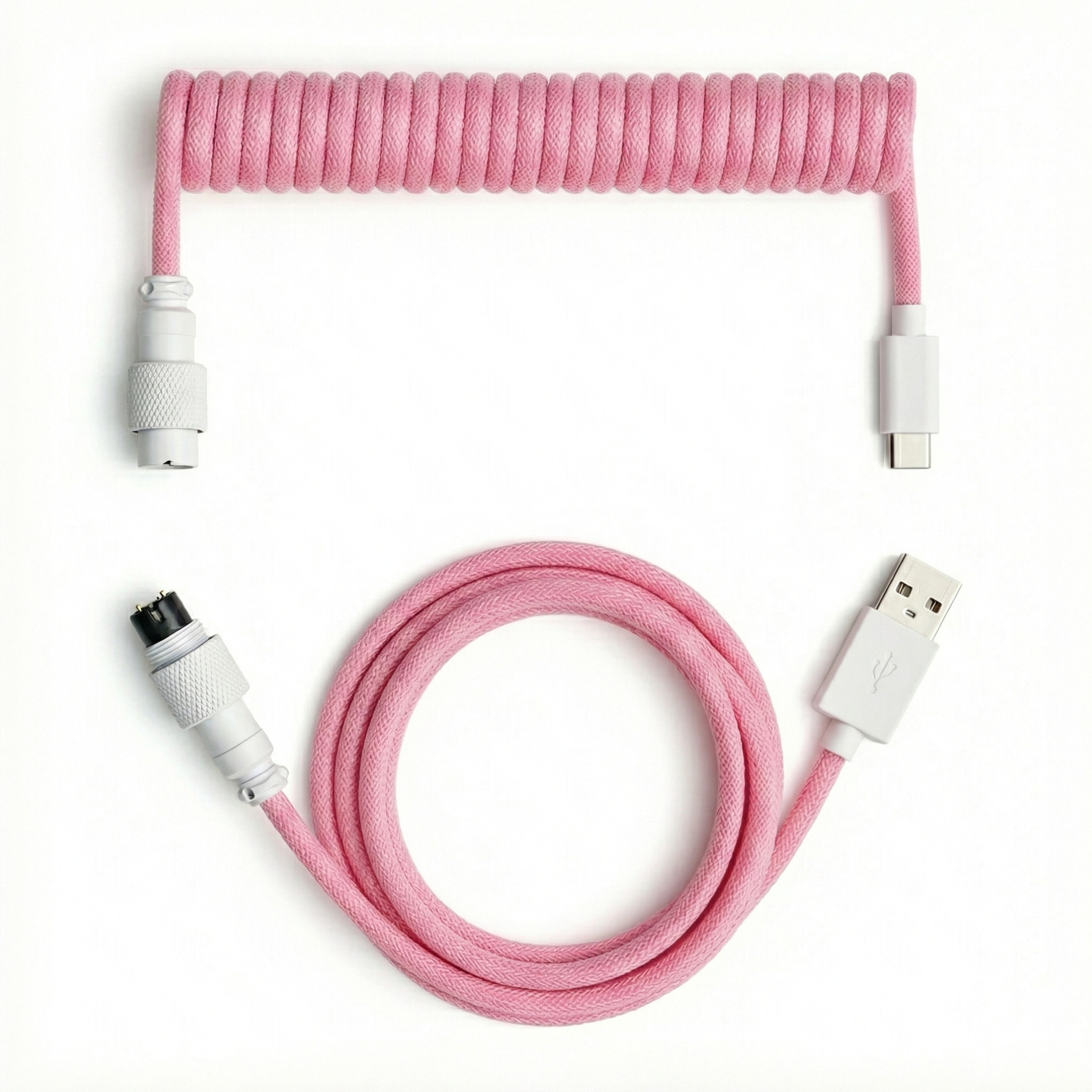 Marsh Gaming Premium Custom Coiled Cable for Mechanical Keyboards | Black with Red Aviator Connectors