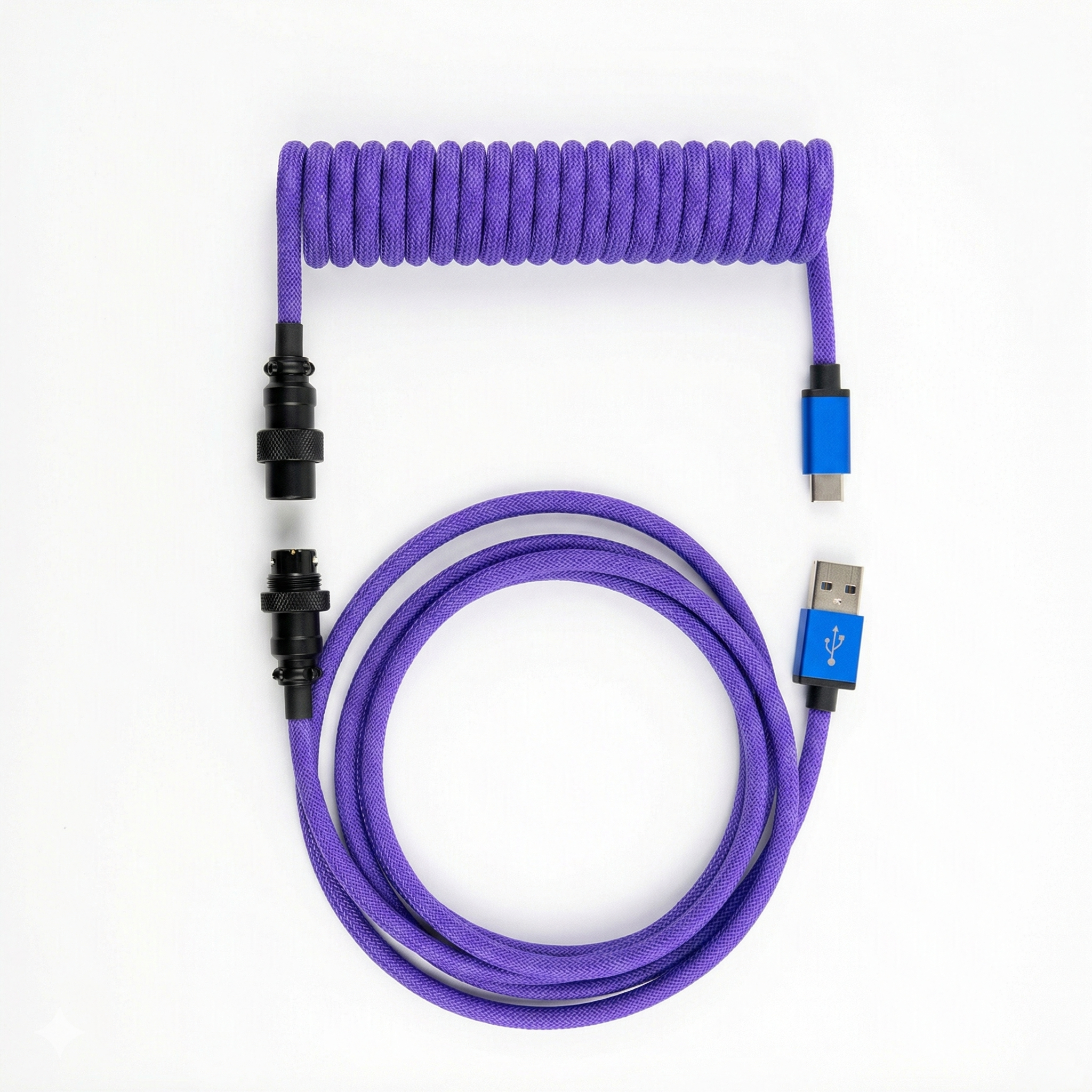 Marsh Gaming Premium Custom Coiled Cable for Mechanical Keyboards | Violet with Black Aviator Connectors