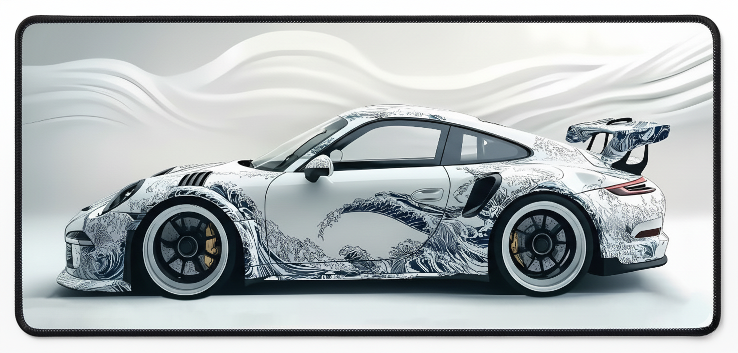 Porsche 911 Kanagwa Blue on White Deskmat (XL)