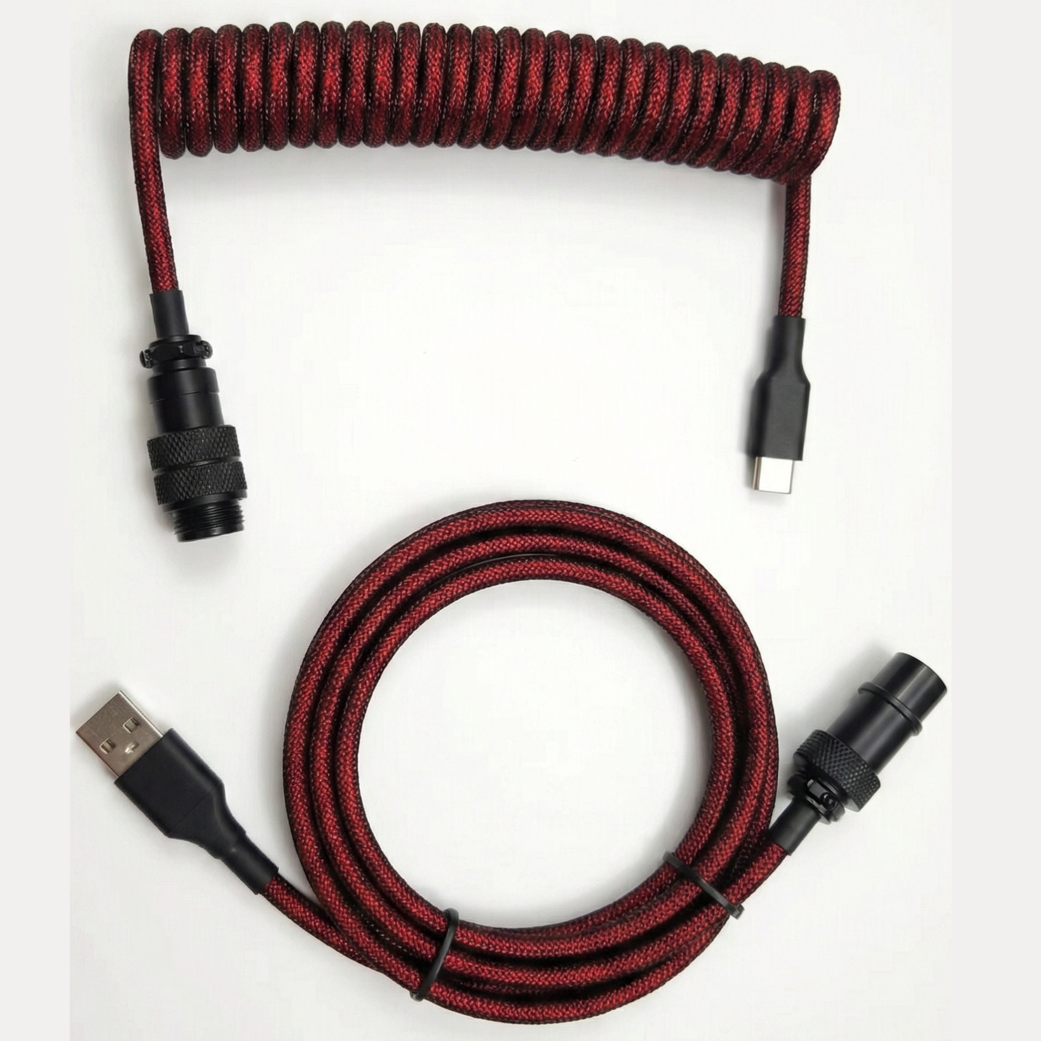 Marsh Gaming Premium Custom Coiled Cable for Mechanical Keyboards | Black with White Aviator Connectors