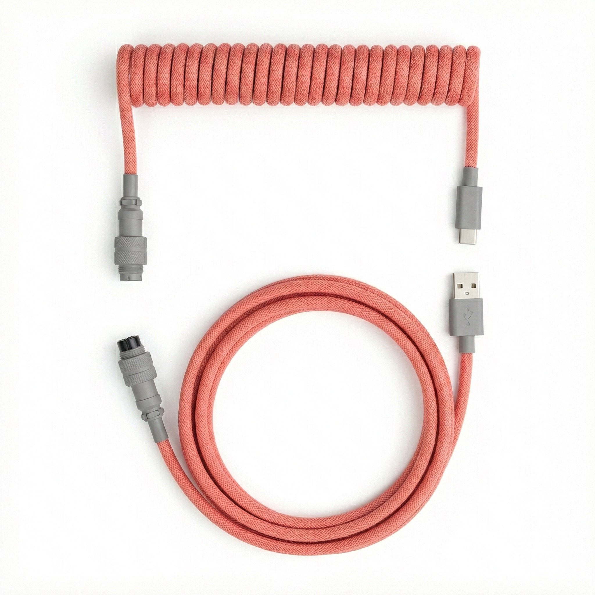 Marsh Gaming Premium Custom Coiled Cable for Mechanical Keyboards | Pink with White Aviator Connectors